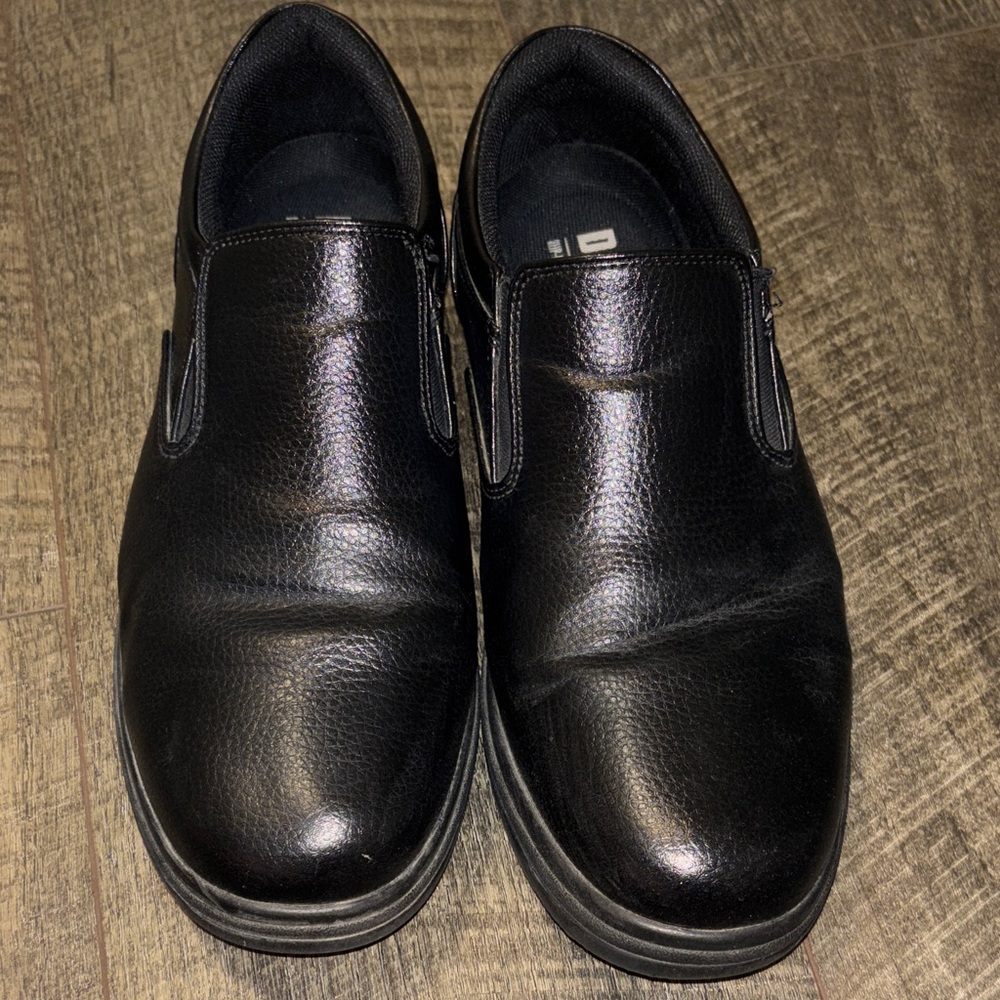 Black Slip-On Men's Leather Work Shoes